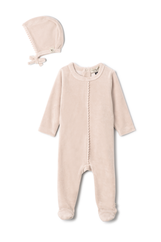 Velour Pompom Onesie Blush