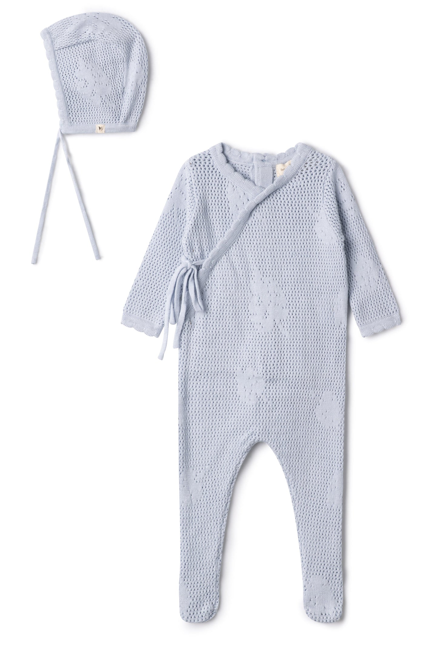 Pointelle Flower Knit Onesie Blue