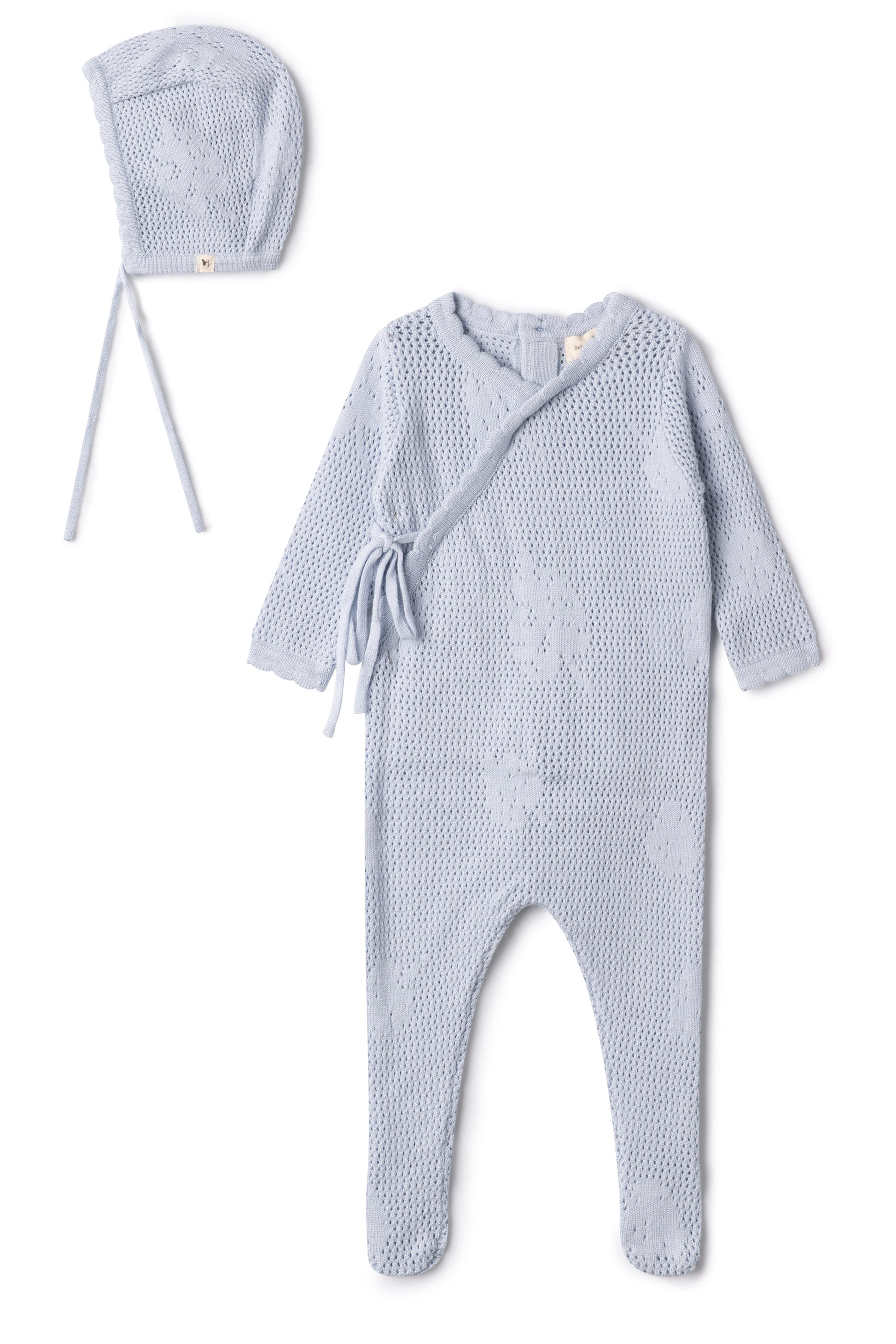 Pointelle Flower Knit Onesie Blue
