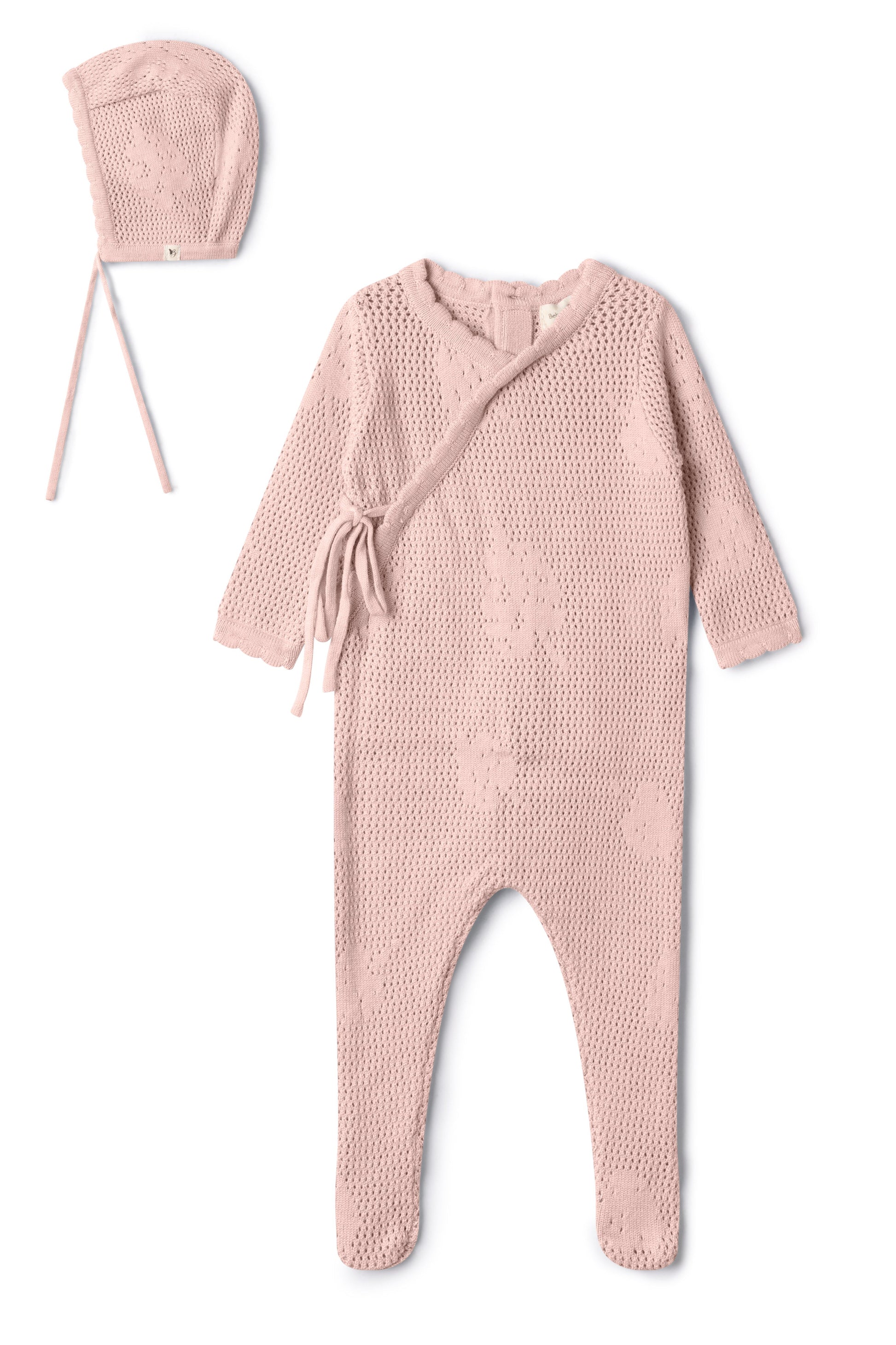 Pointelle Flower Knit Onesie Light Maple