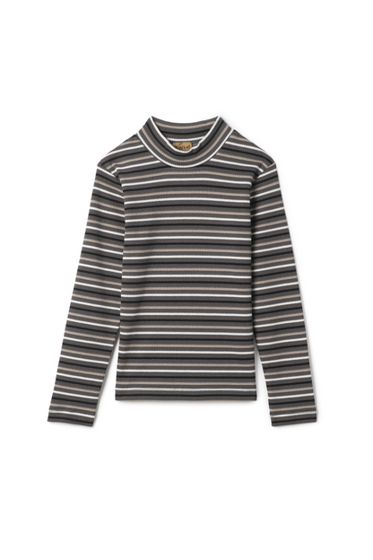 Waffle Stripped Mock Neck Top Charcoal