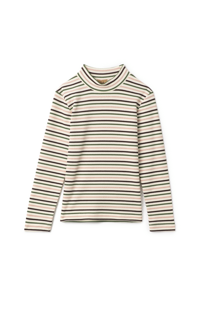 Waffle Stripped Mock Neck Top Cream