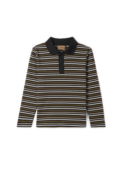 Waffle Stripped Polo Black