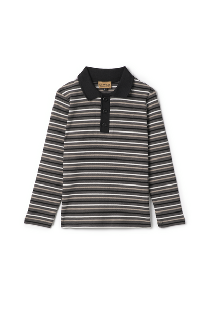 Waffle Stripped Polo Charcoal