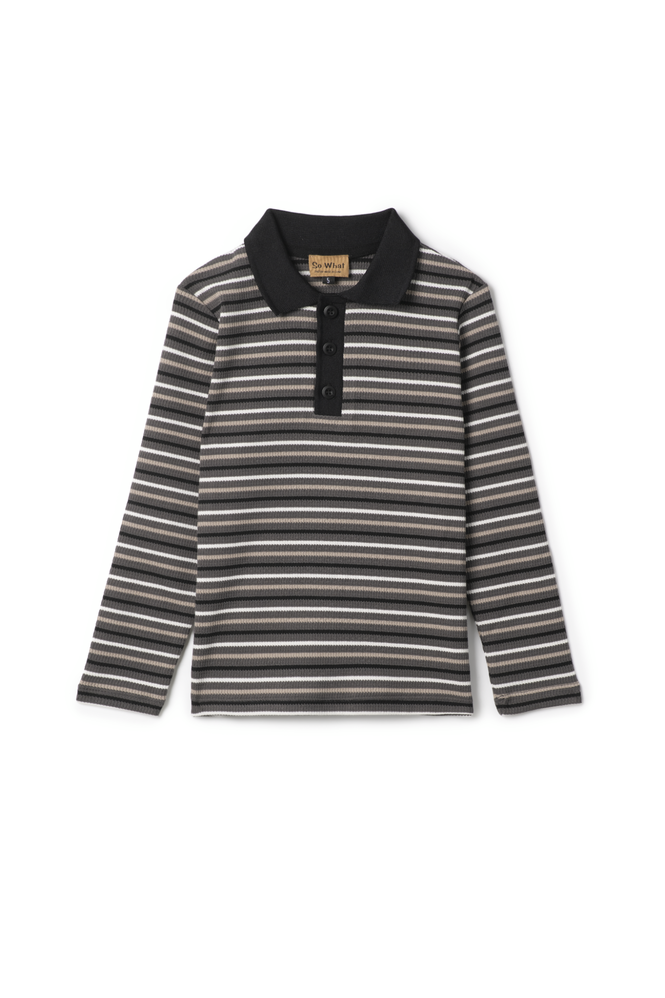 Waffle Stripped Polo Charcoal