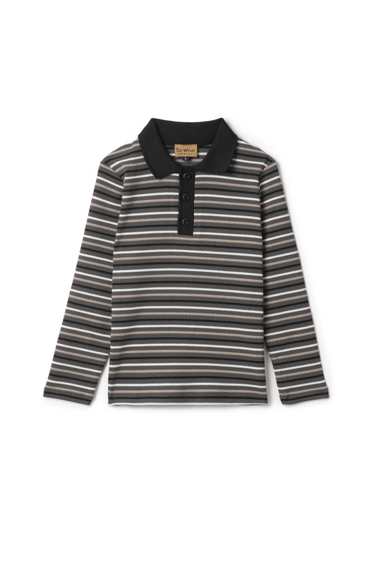Waffle Stripped Polo Charcoal