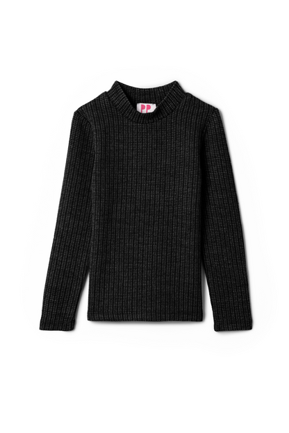 Washed Waffle Mock Neck Black