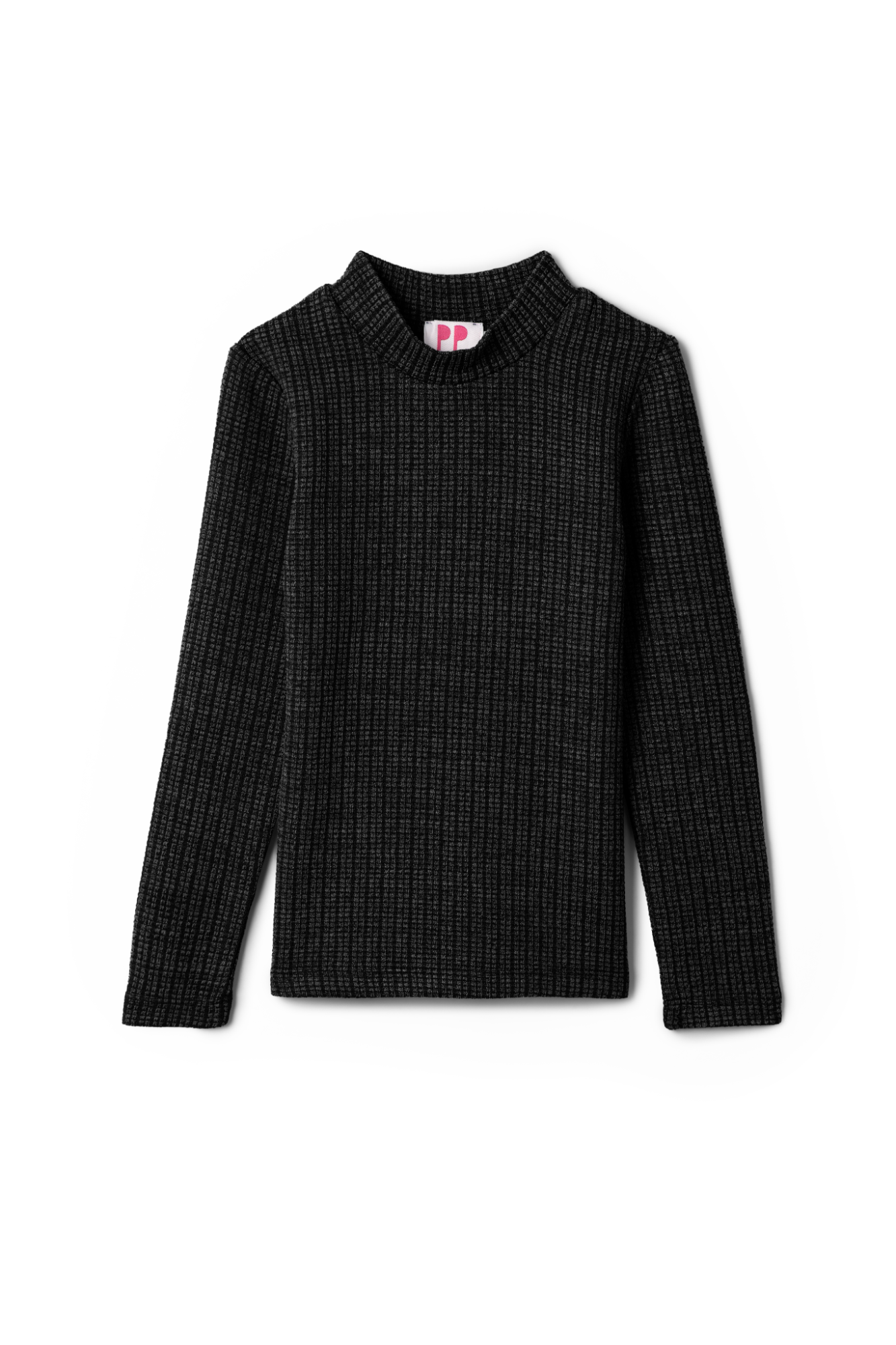 Washed Waffle Mock Neck Black