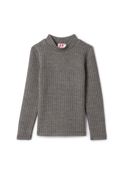 Washed Waffle Mock Neck Grey