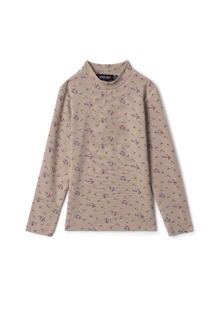 Floral Printed Mock Neck Beige