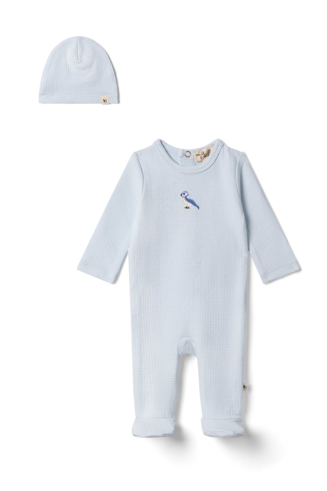 Checkered Bird Applique Onesie Blue