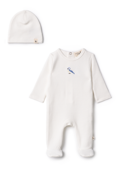 Checkered Bird Applique Onesie White