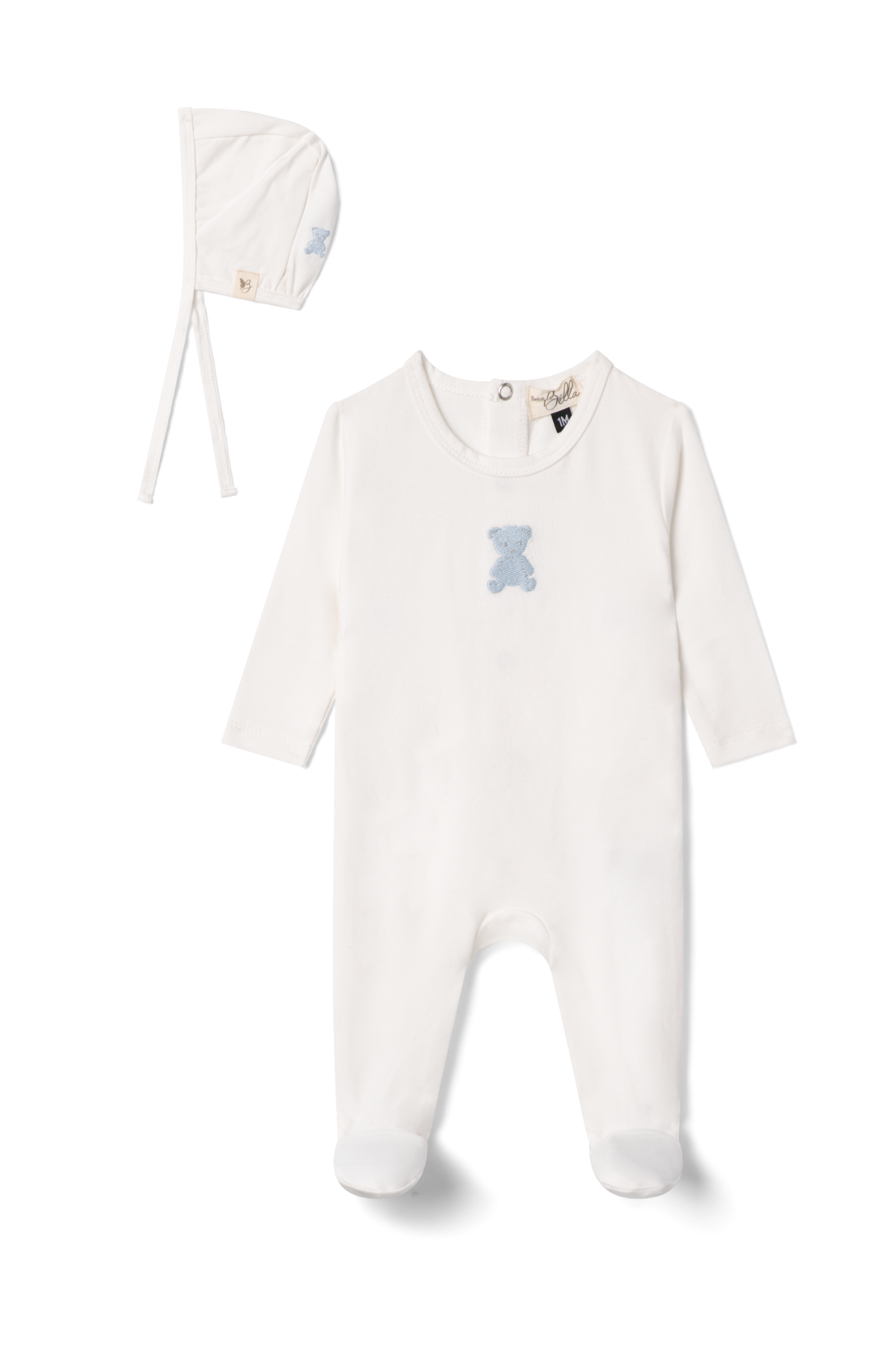 Bear Embroidered Onesie White Blue