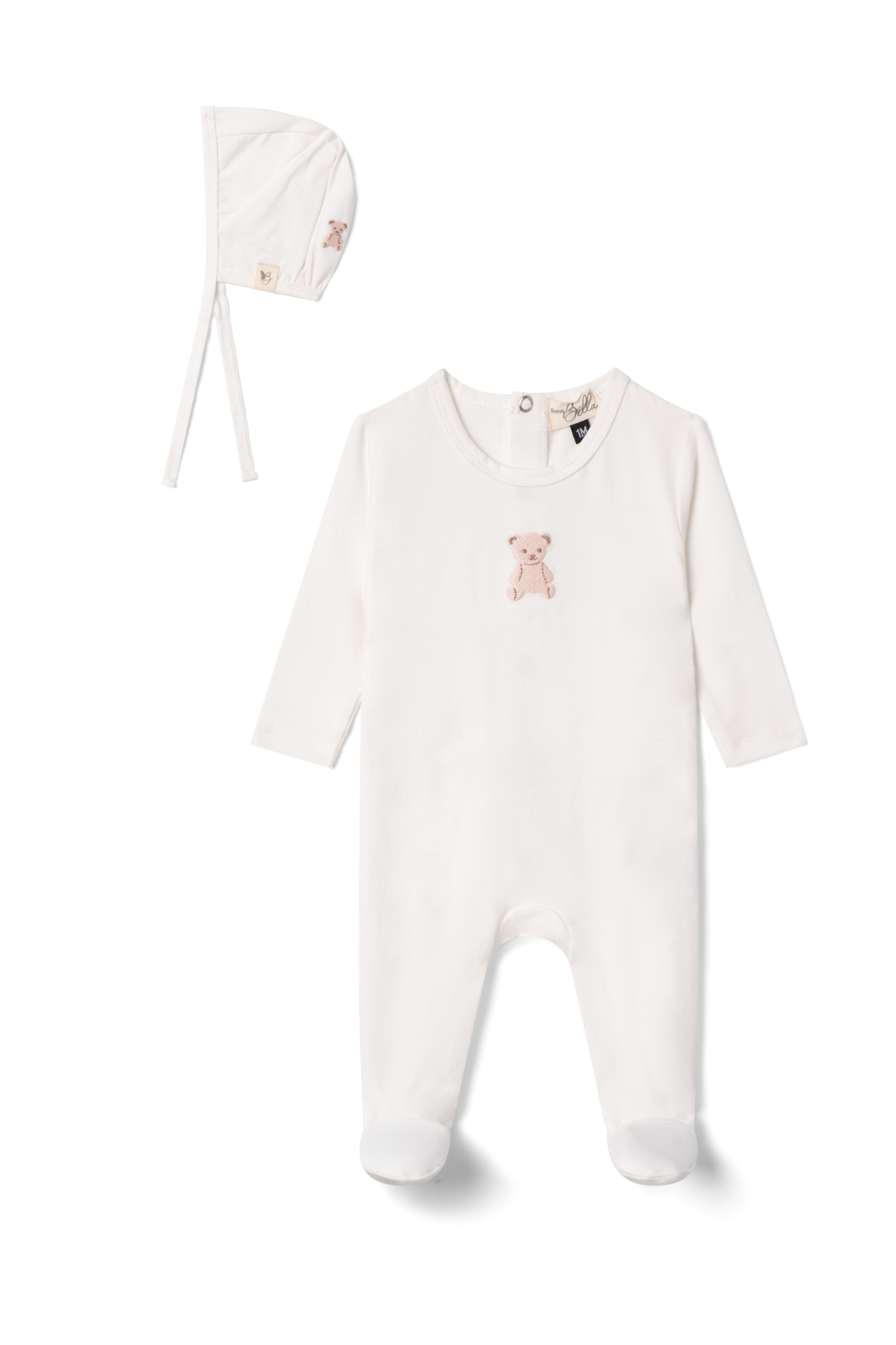 Bear Embroidered Onesie White Pink