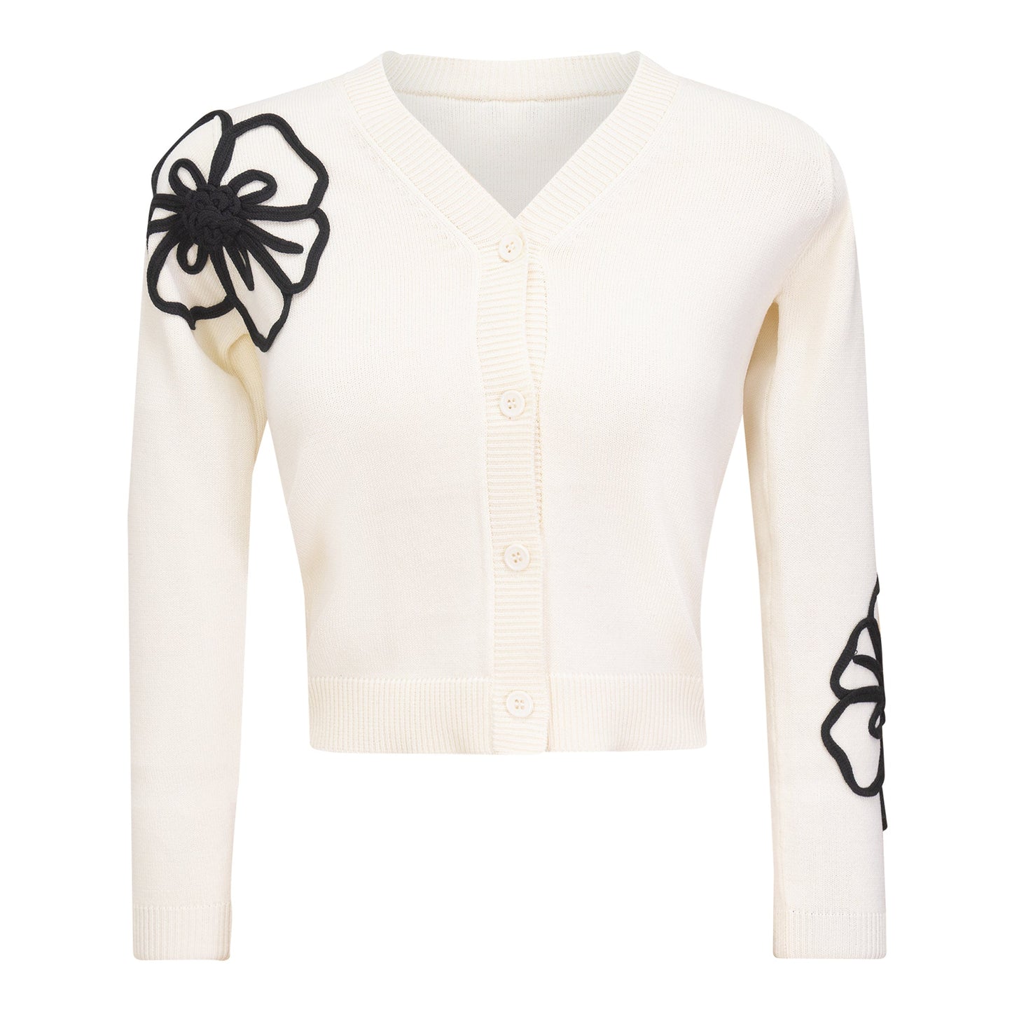 Contrast Embroidered Cardigan Cream