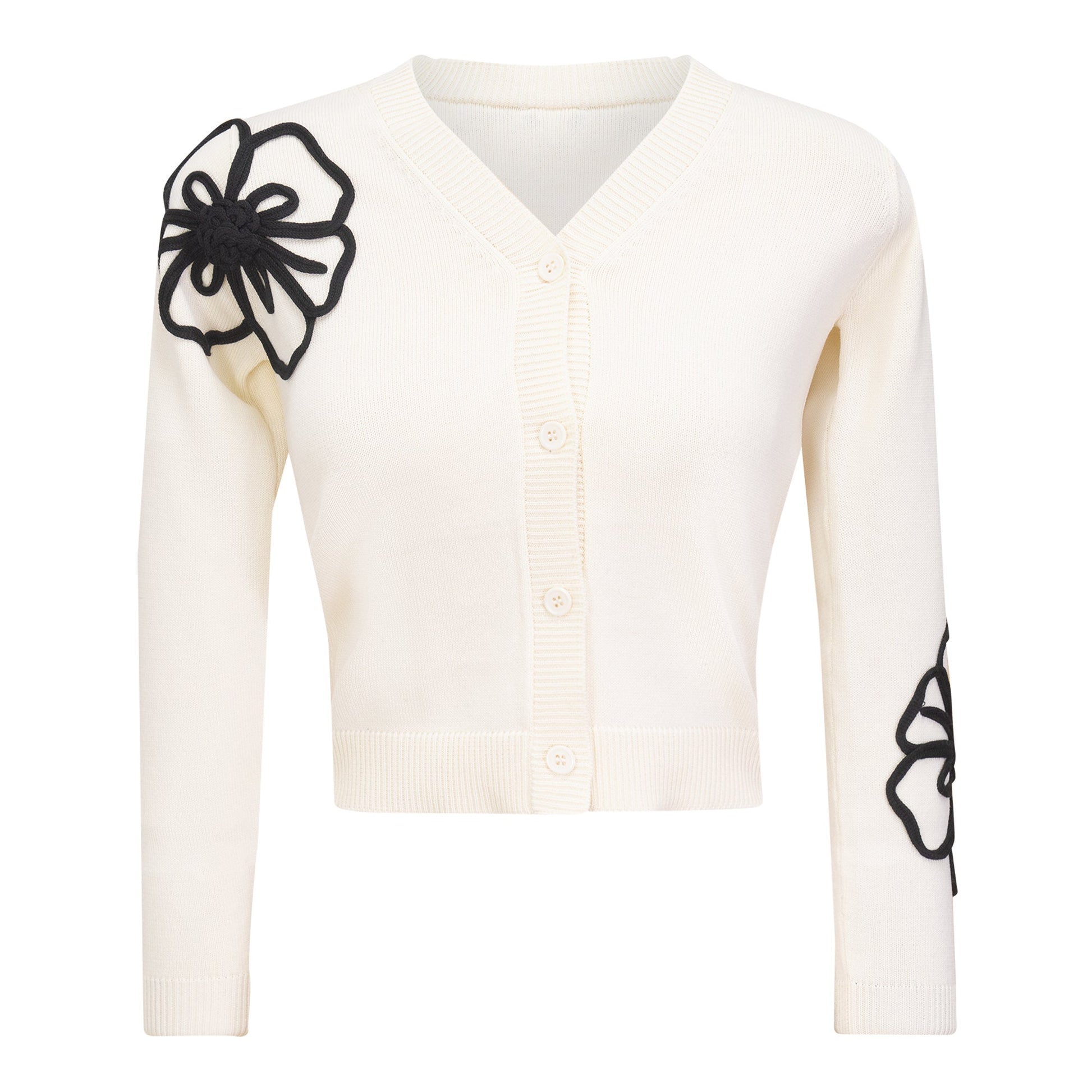 Contrast Embroidered Cardigan Cream
