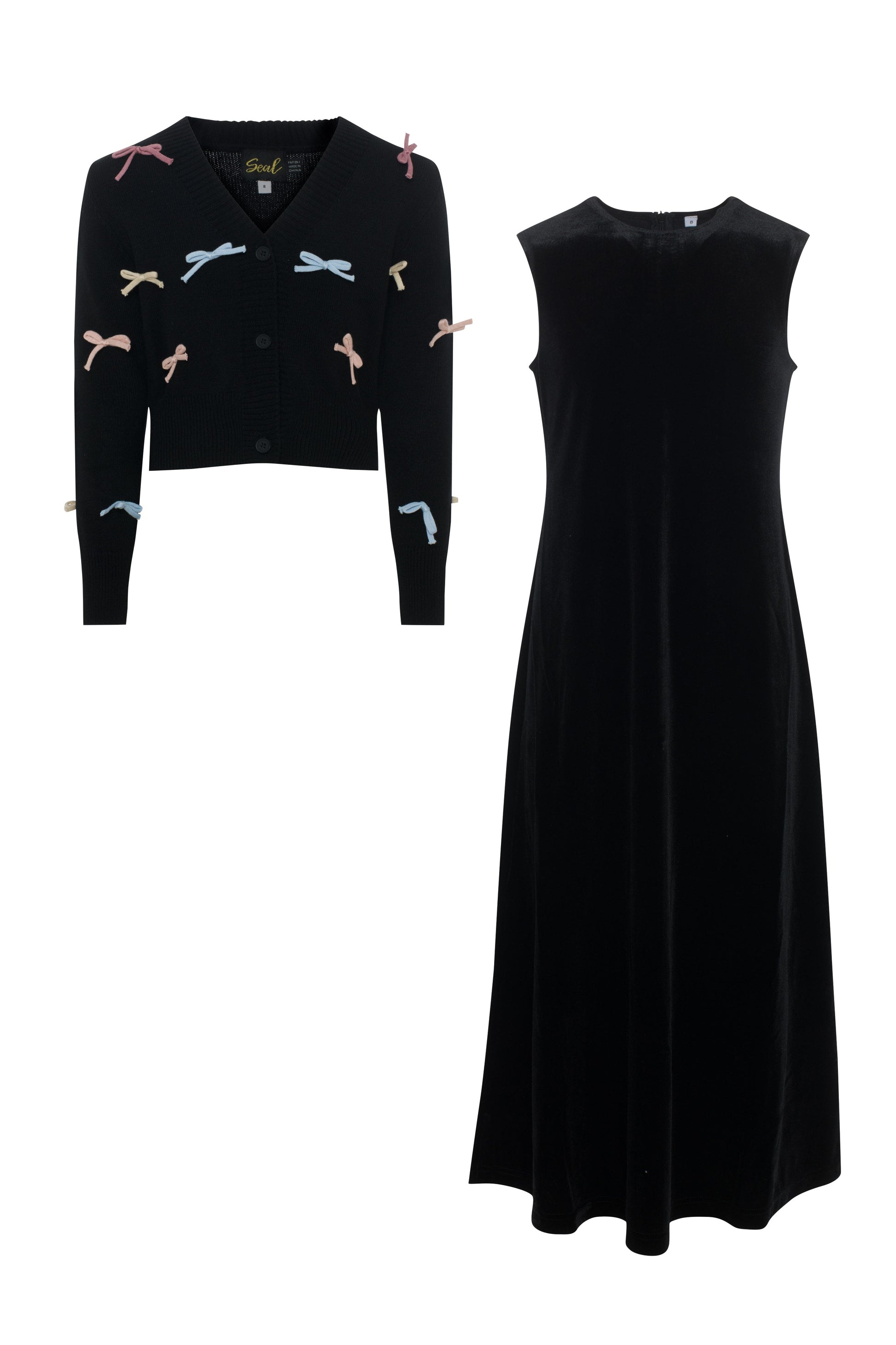 Velour Jumper Robe Cardigan Set Black