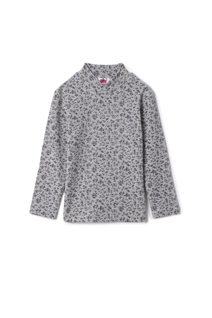 Floral Printed Mock Neck Top Mix Grey