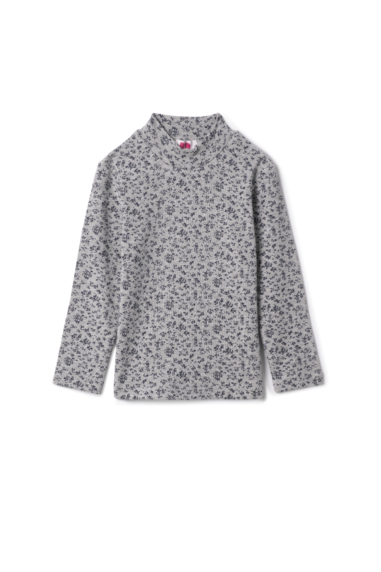 Floral Printed Mock Neck Top Mix Grey