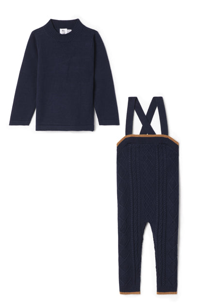 Cable Knit Overall Set Navy