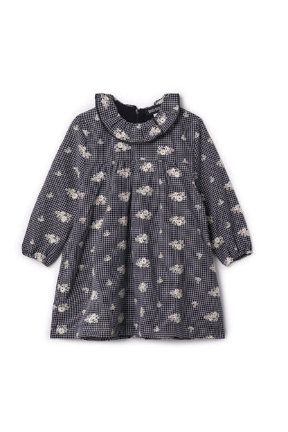 Checkered Embroidered Dress Black