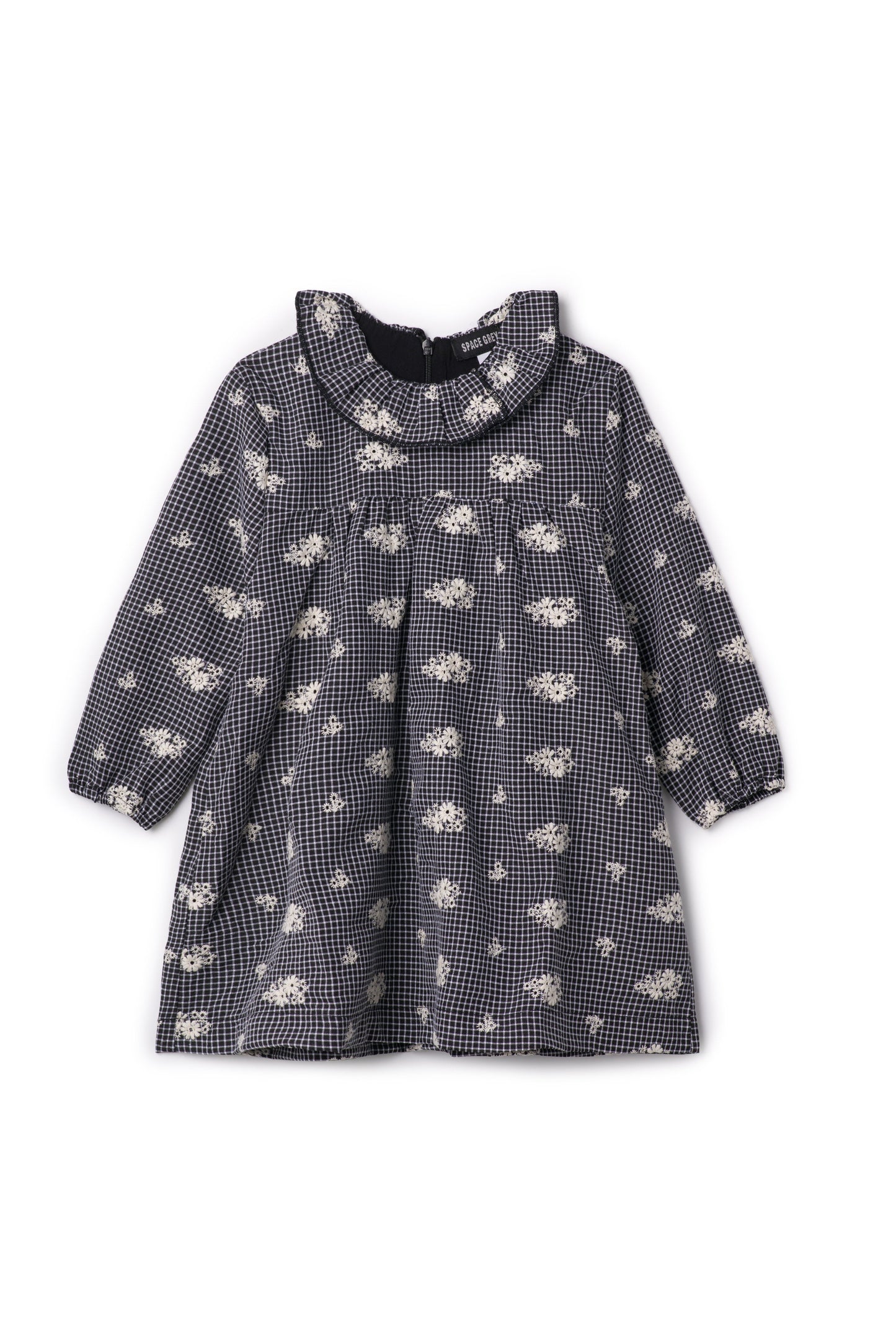 Checkered Embroidered Dress Black