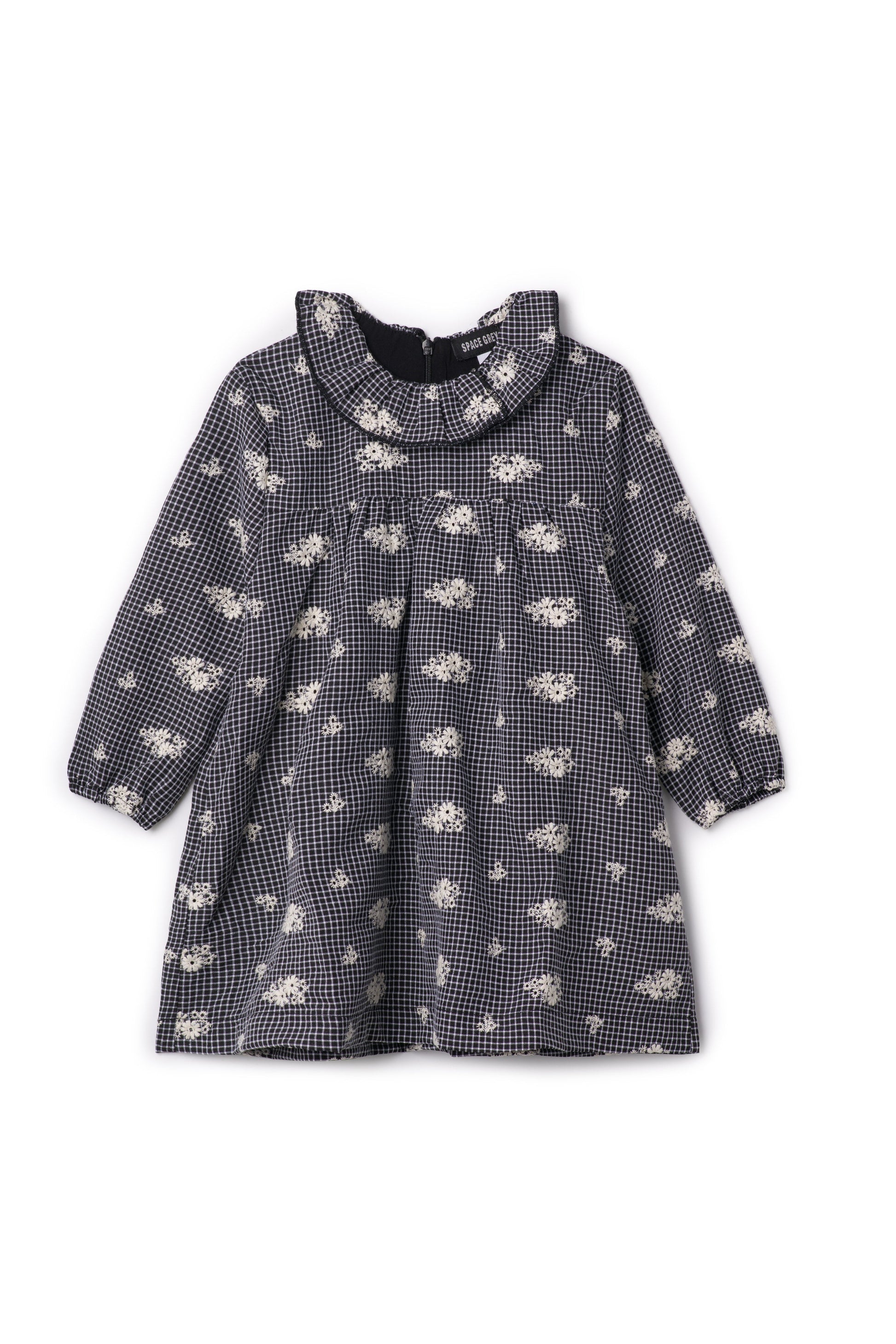 Checkered Embroidered Dress Black