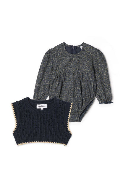 Woven Bubble Vest Set Navy