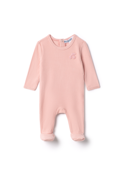 Stripped Hook Stitch Applique Onesie Pink