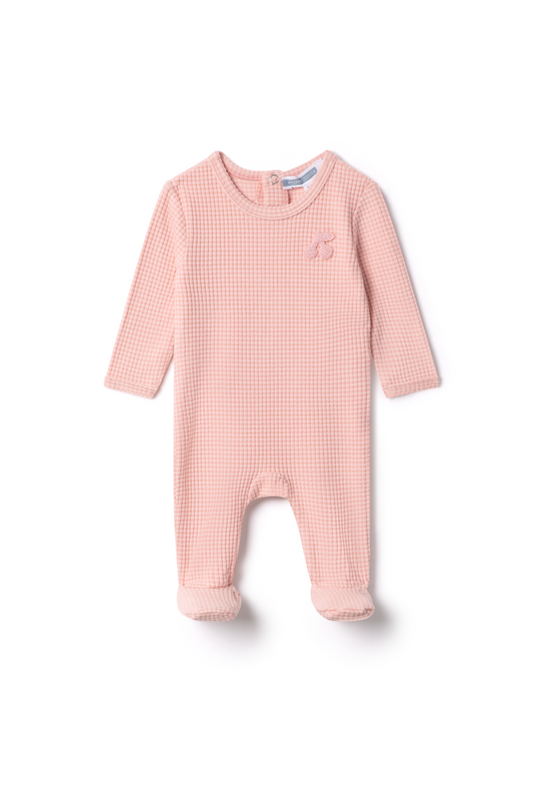 Stripped Hook Stitch Applique Onesie Pink