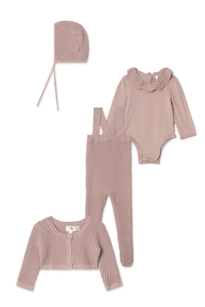 Waffle Knit Overall Set Dark Blush