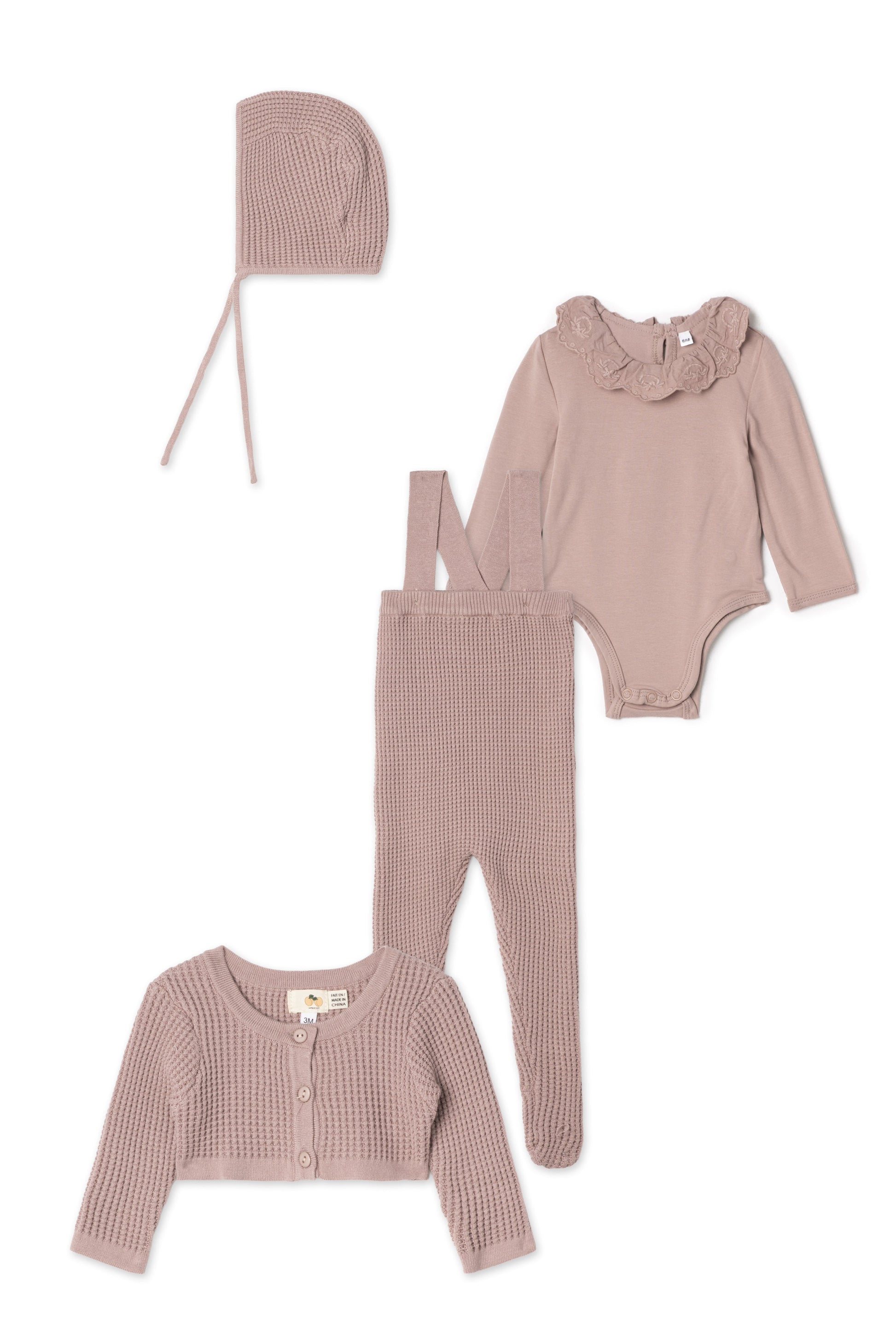 Waffle Knit Overall Set Dark Blush