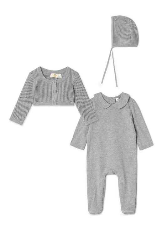 Waffle Knit Onesie Cardigan Set Grey Mix
