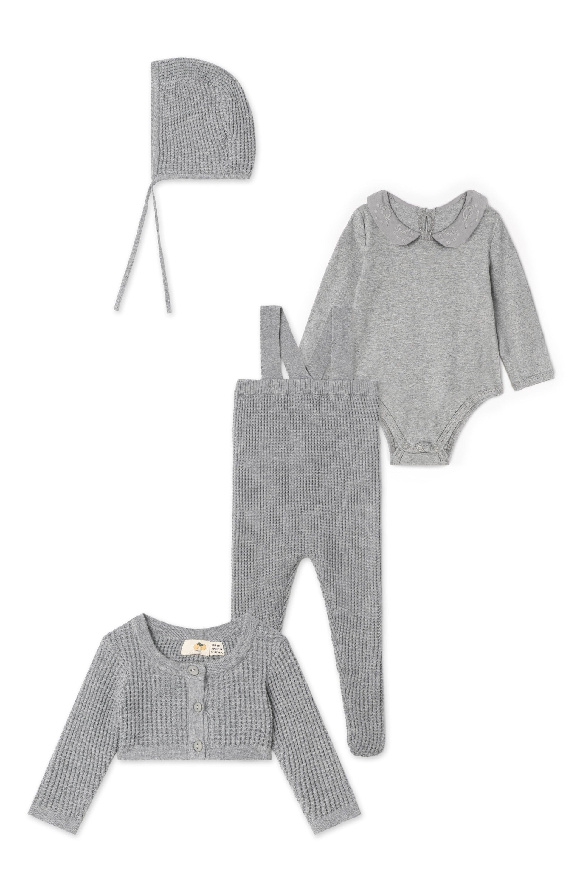Waffle Knit Overall Set Grey Mix