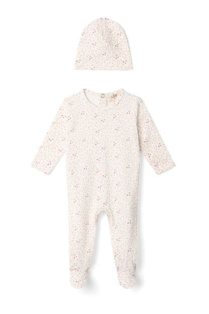 Branch and Cherry Print Onesie Off White Pink