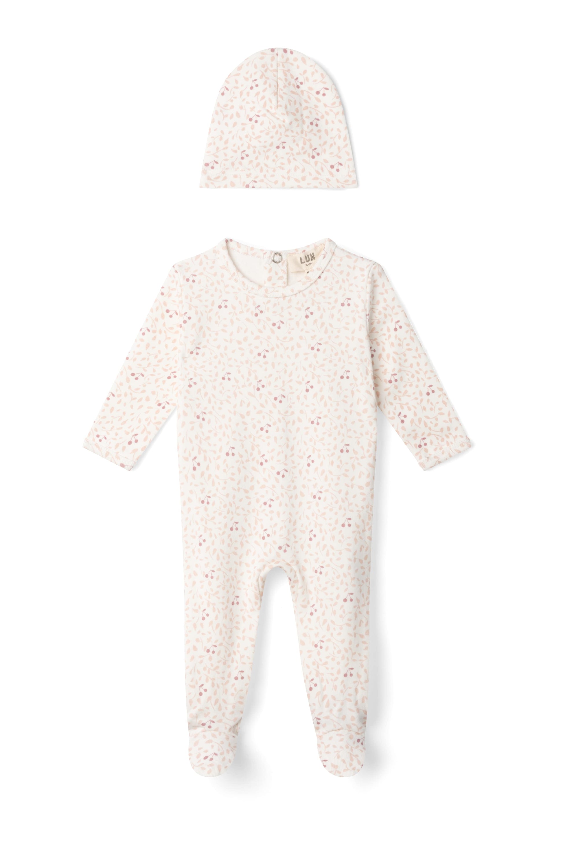 Branch and Cherry Print Onesie Off White Pink