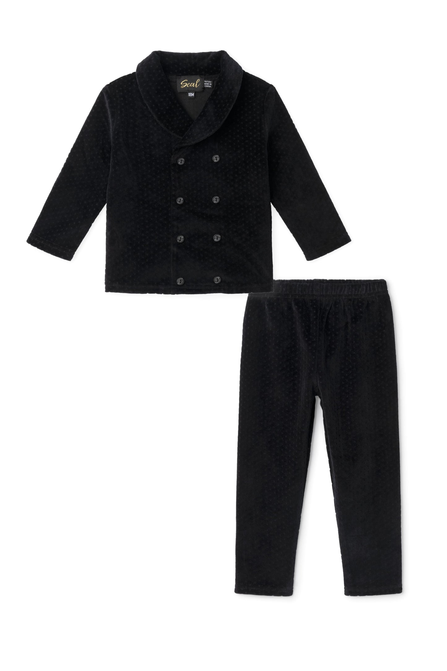 Dotted Velour Double Breasted Set Black