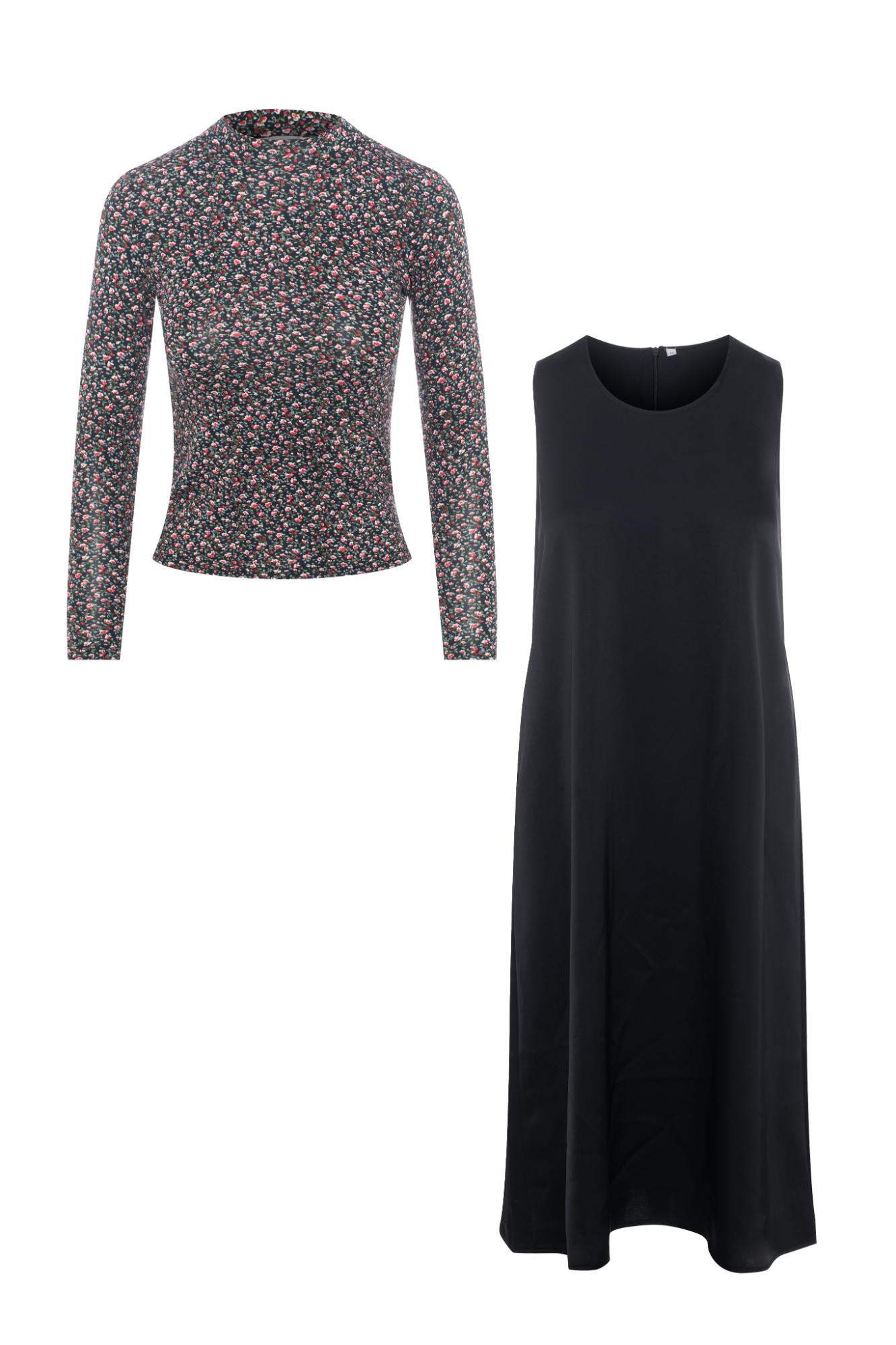 Floral Print Shirt Jumper Set Black