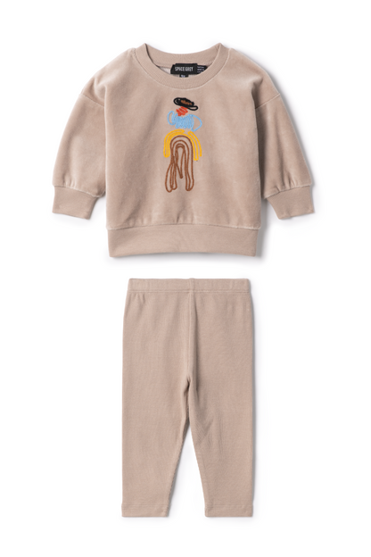 Cowboy Embroidered Set Beige