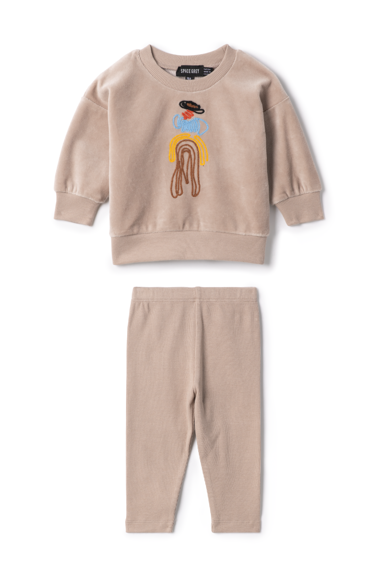 Cowboy Embroidered Set Beige