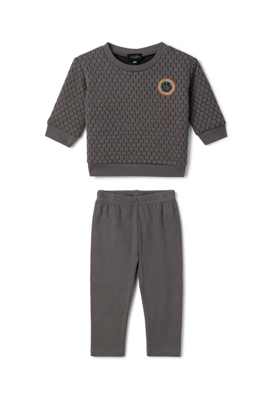 Quilted Smiley Love 2Pc Set Charcoal