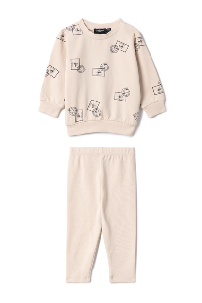 Stamp Print 2Pc Set Dark Almond Blue