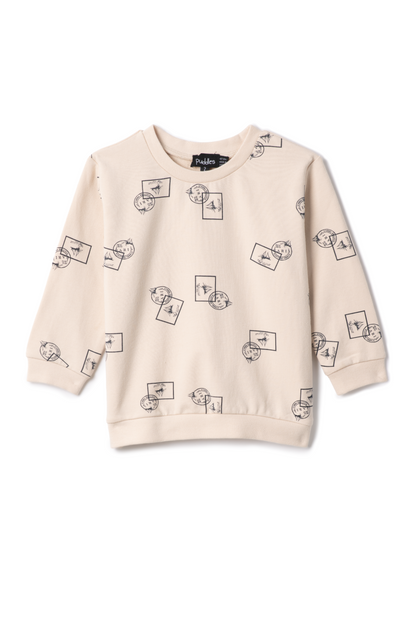 Stamp Print Sweatshirt Dark Almond Blue