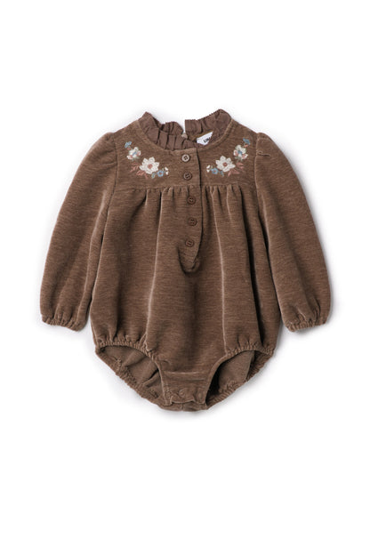 Velvet Embroidered Floral Bubble Taupe