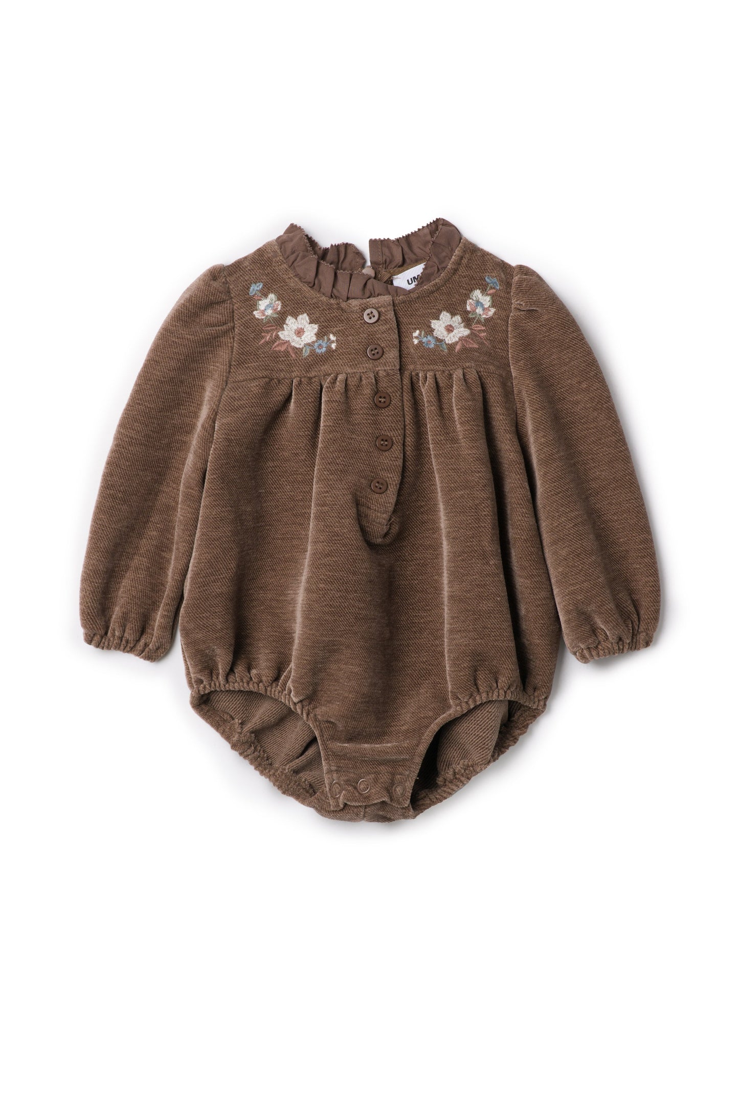 Velvet Embroidered Floral Bubble Taupe