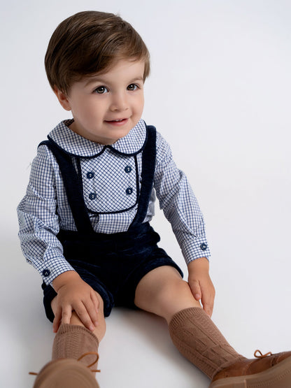 Velvet Checkered Shirt and Overall Set