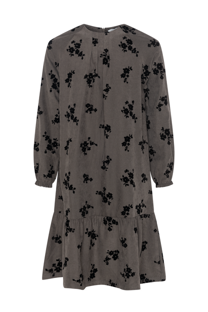 Flocked Floral Dress Grey