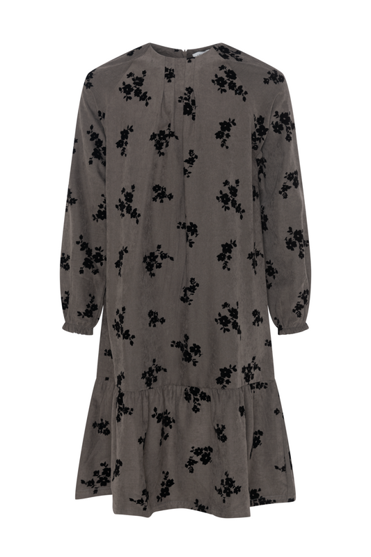 Flocked Floral Dress Grey