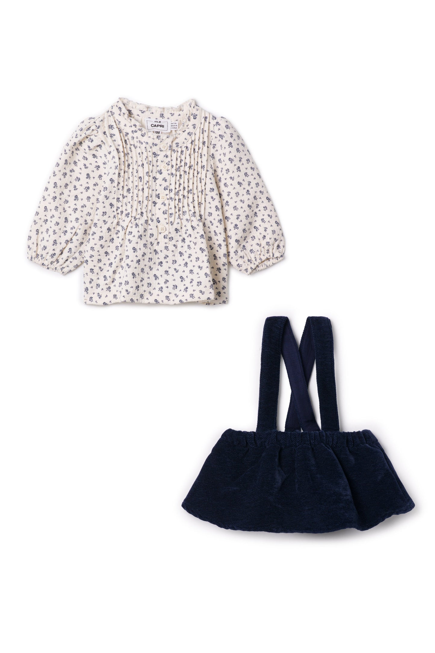 Floral Blouse with Overalls Navy