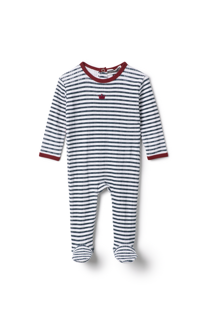 Striped Pointelle Onesie Navy 3 Months